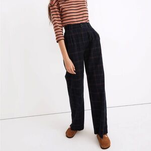 Corduroy Pleated Wide-Leg Pants in Windowpane